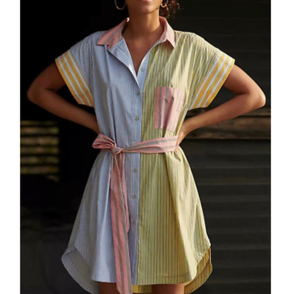 Anthropologie Maeve "Toni" multi color striped button down dress tunic (M) - Picture 2 of 10